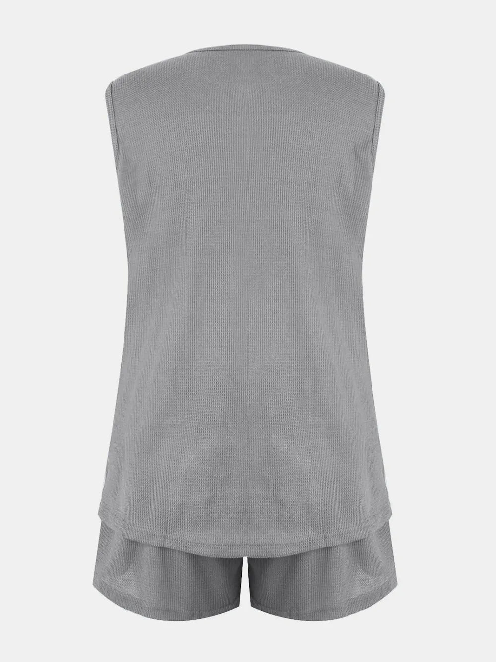 Full Size Waffle-Knit Notched Top and Shorts Set - Velora