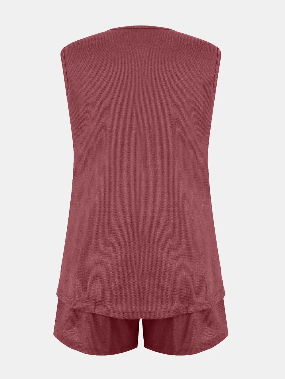 Full Size Waffle-Knit Notched Top and Shorts Set - Velora