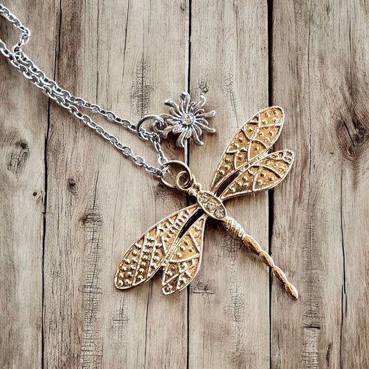 Gold Dragonfly Necklace - Velora