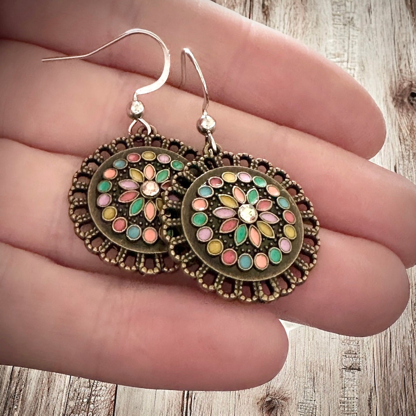 Boho Enamel Flower Earrings – Antique Bronze, Hypoallergenic & Lightweight - Velora