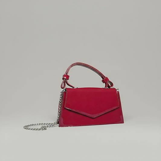 CHERRY - Glossy Chic Mini Leather Crossbody Bag - Cherry Red & Black rottaofficial