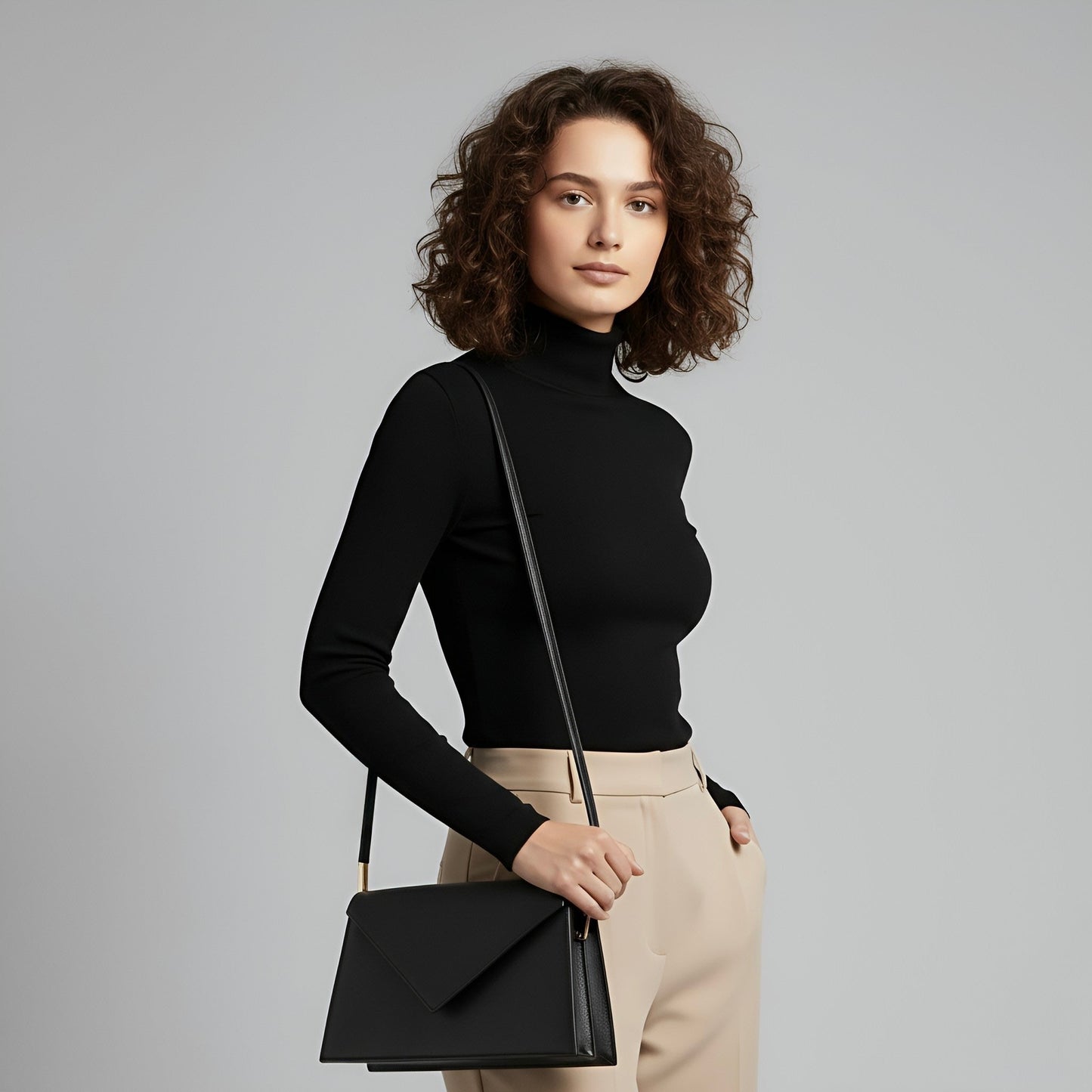 SOHO - Elegant Leather Envelope Crossbody Bag – Classic Black & Terracotta Brown rottaofficial