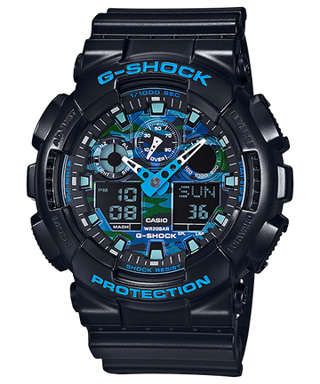 CASIO G-Shock Analog-Digital Black/Blue Camo | GA100CB-1A