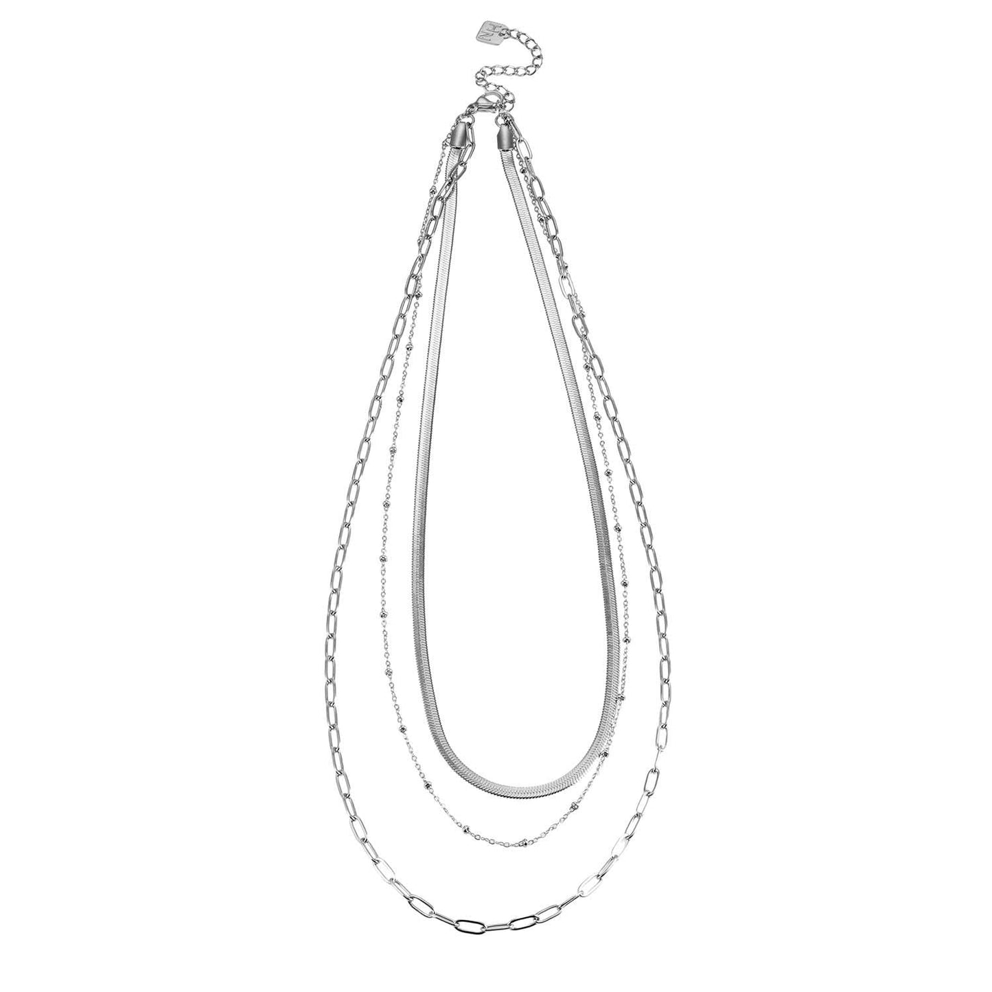 GEILNAR:  Triple Layer Mixed-Chain Necklace in Silver - Velora Luxury Fashion