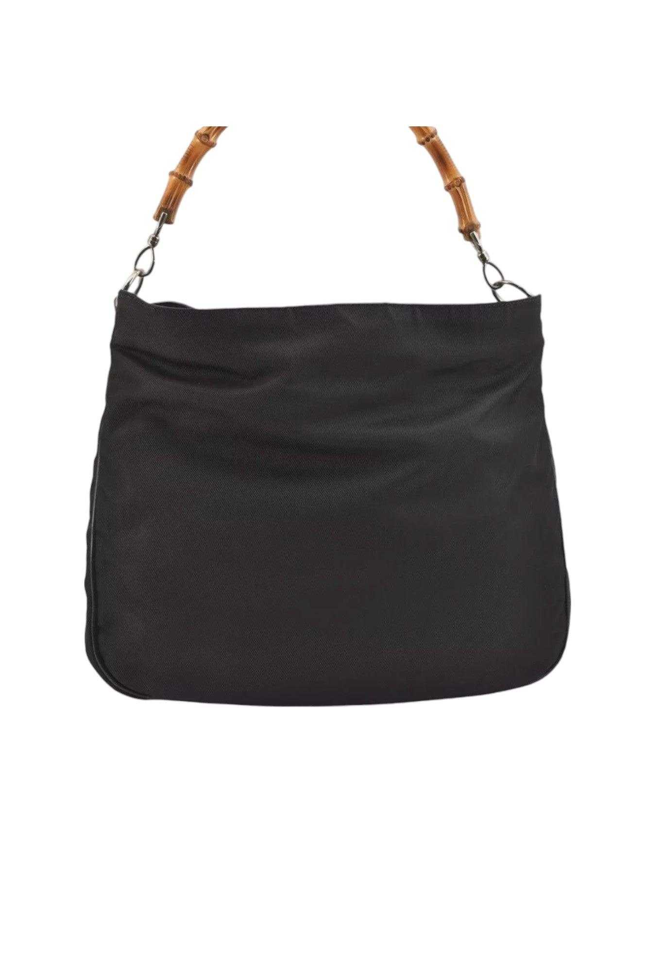 GUCCI Vintage Bamboo Shoulder Tote Bag Nylon Leather Black 7752K - Velora Luxury Fashion