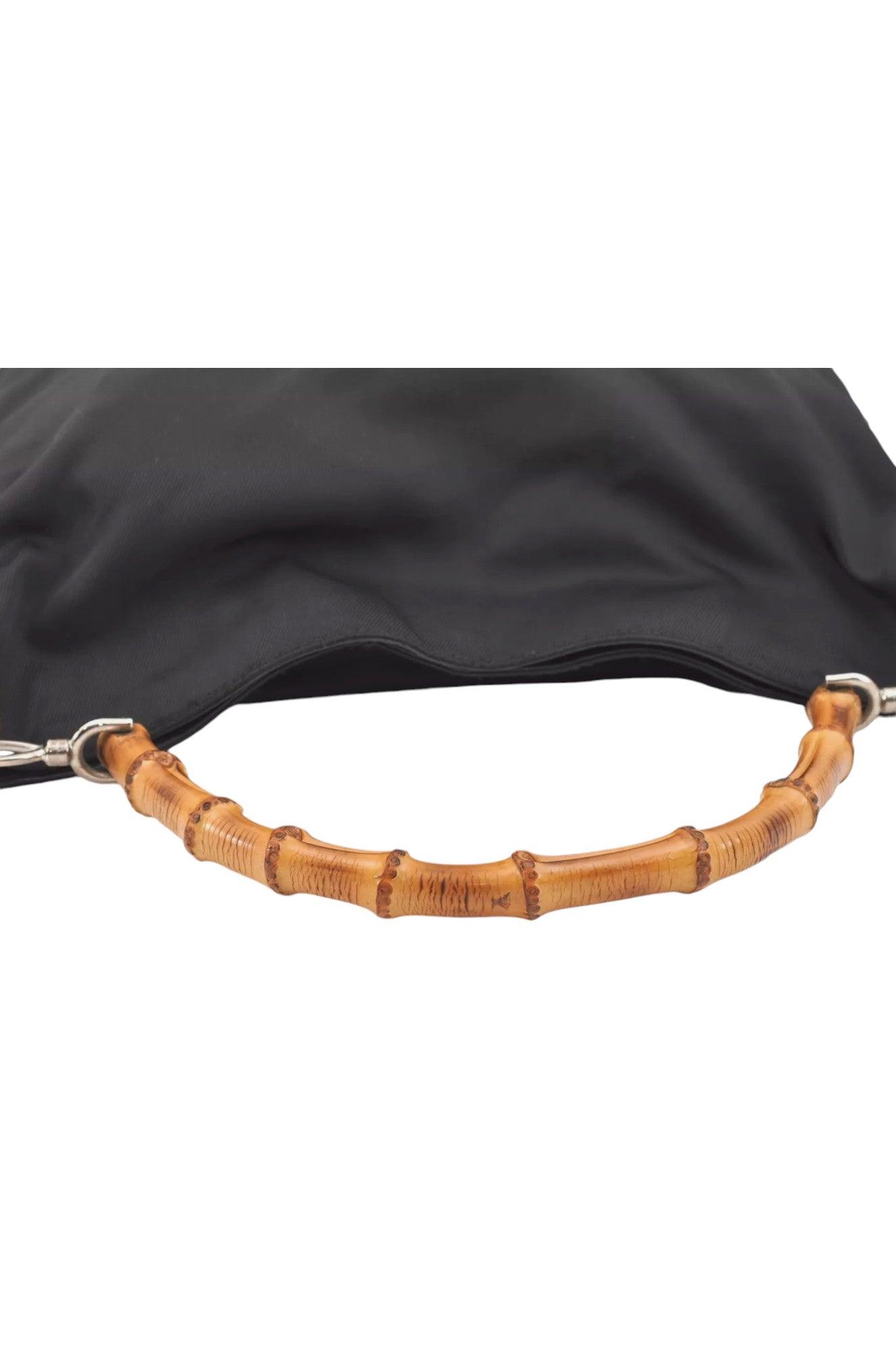 GUCCI Vintage Bamboo Shoulder Tote Bag Nylon Leather Black 7752K - Velora Luxury Fashion