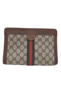 GUCCI Web Sherry Line Clutch Hand Bag Purse GG PVC Leather Brown 8044K - Velora Luxury Fashion
