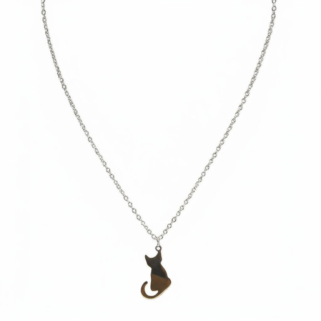 Cat Silhouette Necklace (Silver) - Velora