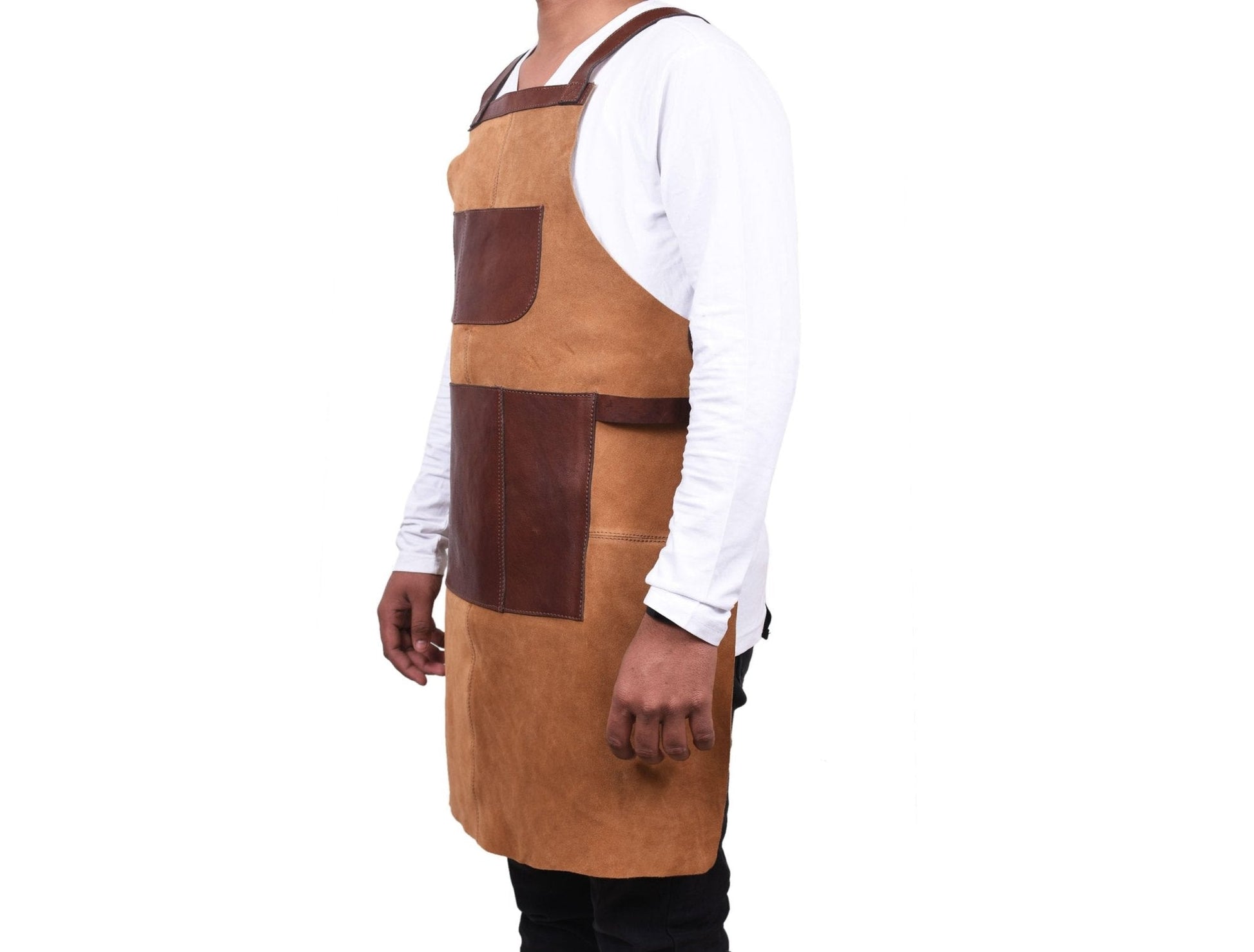 Genuine Leather Suede Apron -  Saddle Brown - Velora Luxury Fashion