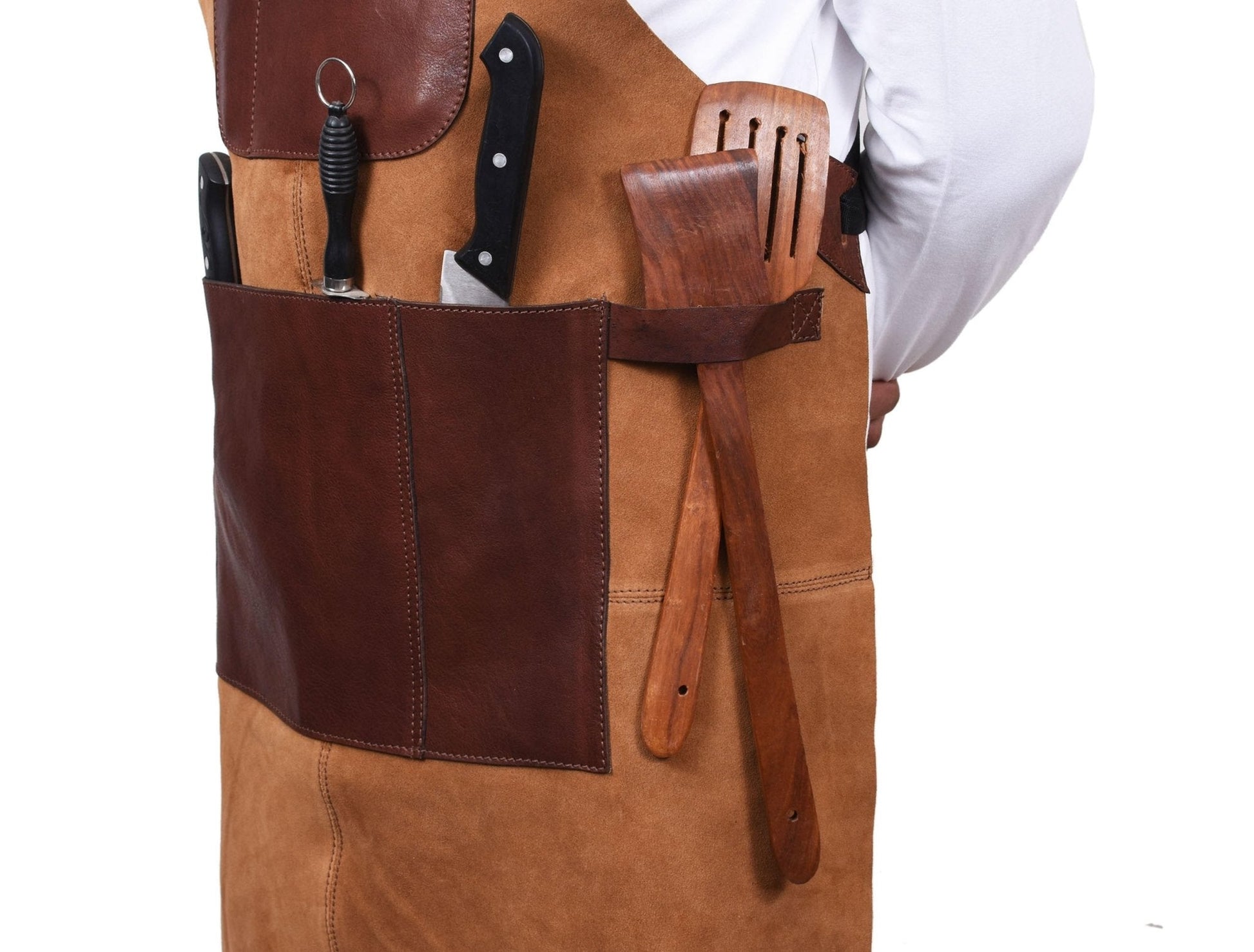 Genuine Leather Suede Apron -  Saddle Brown - Velora Luxury Fashion