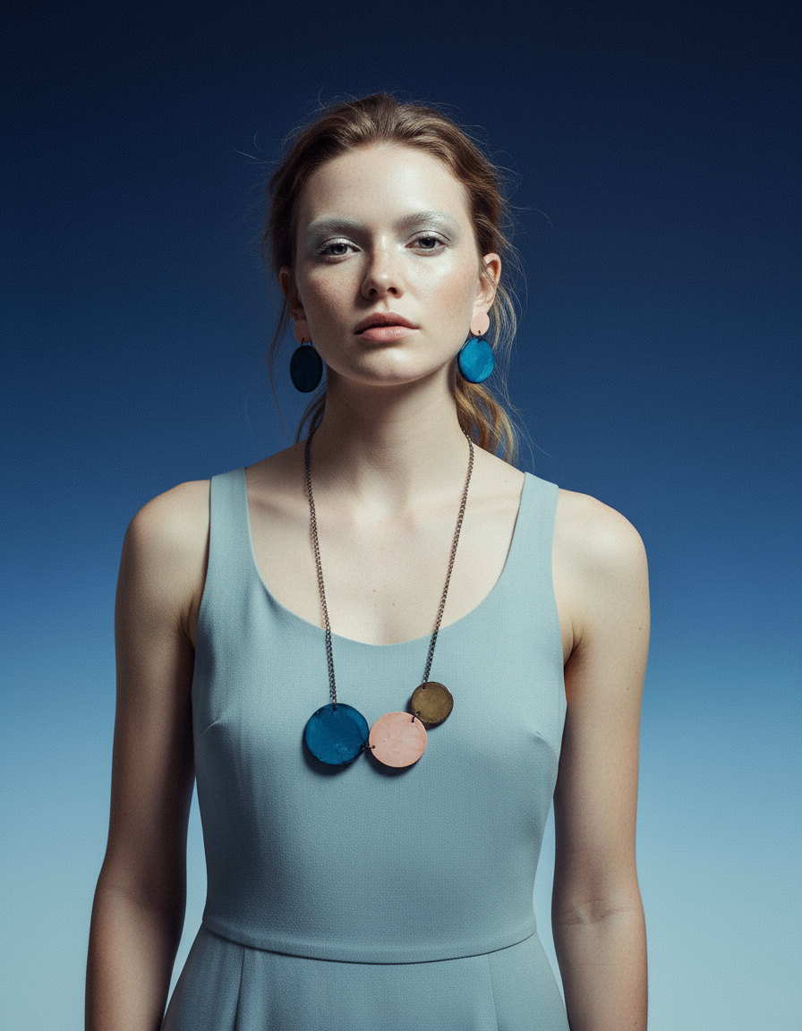 Three Circle Necklace in Denim Blue, Dusty Pink & Grey - Velora Luxury Fashion