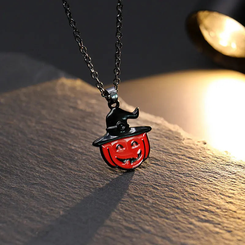 Ghost Festival Ghost Skull Bat Pumpkin Head Pendant Necklace - Velora