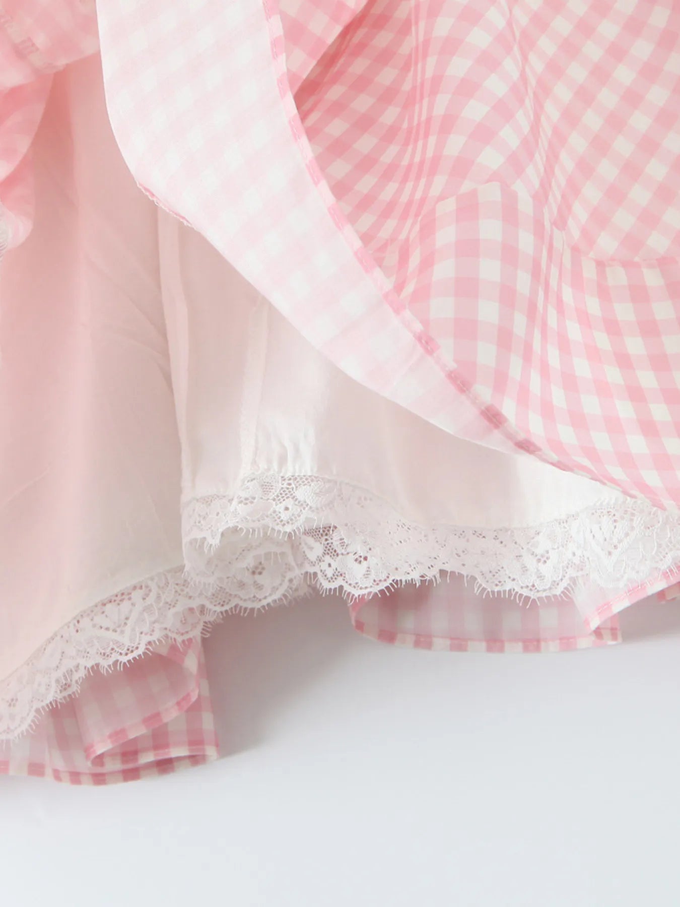 Gingham Ruffle Mini Dress with Lace Trim - Velora Luxury Fashion