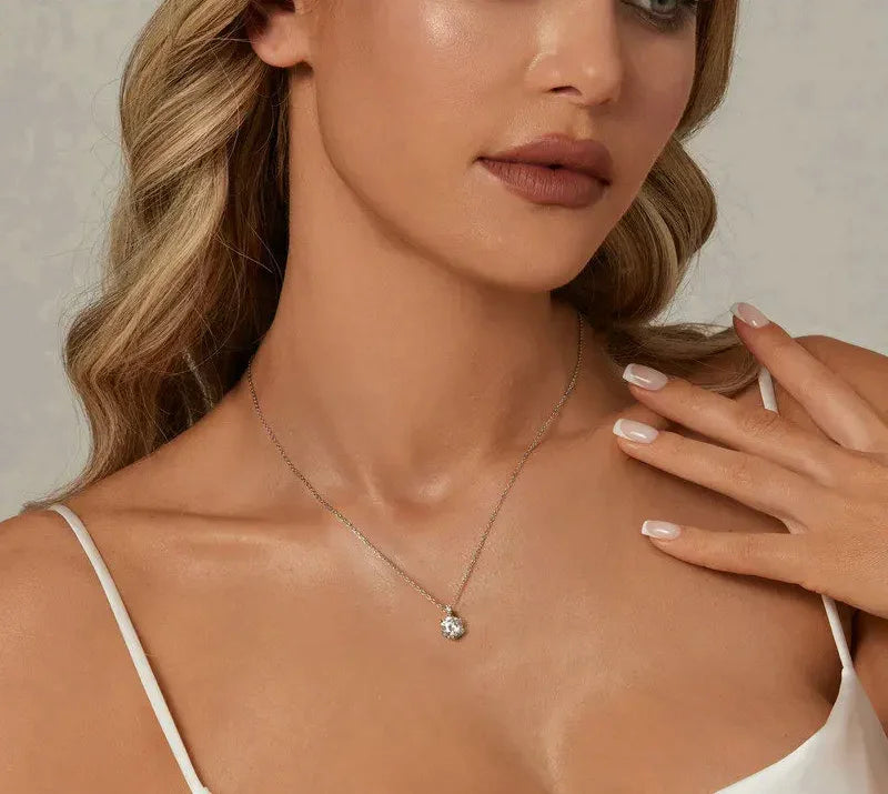Glamorous Gem 1ct Moissanite Sterling Silver Pendant Necklace - Velora Luxury Fashion