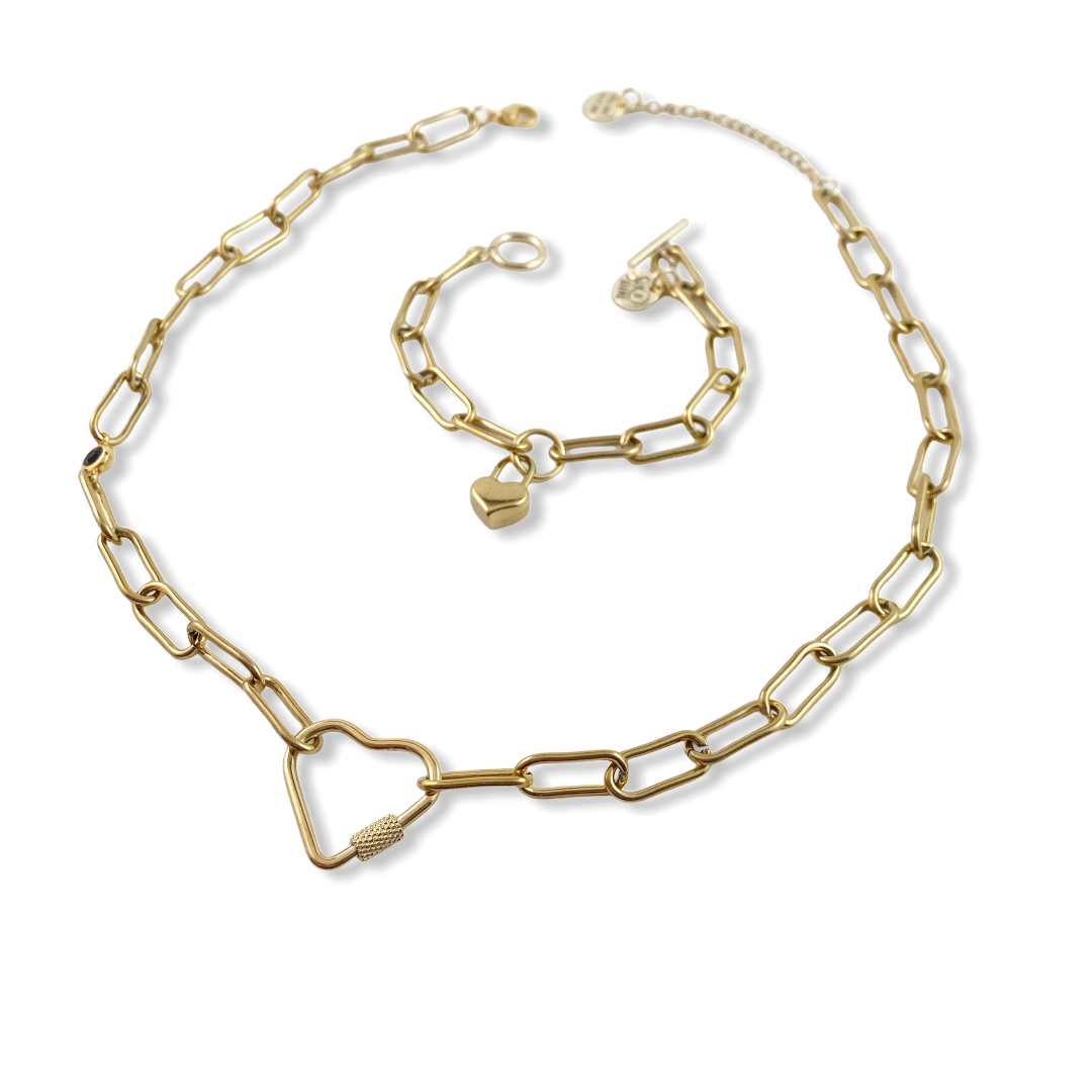 Gold Heart and Lock Set - Velora Luxury Fashion