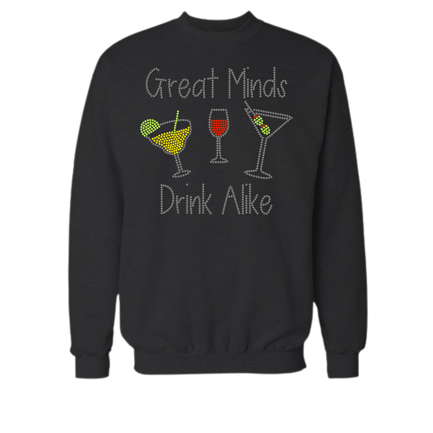 Great Minds Drink Alike Rhinestone Shirt – Funny Wine Sparkle Bling Tee | Blingdazzel