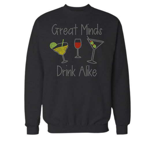 Great Minds Drink Alike Rhinestone Shirt – Funny Wine Sparkle Bling Tee | Blingdazzel