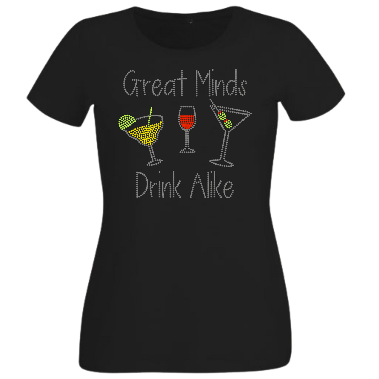 Great Minds Drink Alike Rhinestone Shirt – Funny Wine Sparkle Bling Tee | Blingdazzel