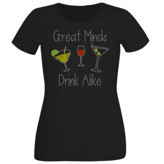 Great Minds Drink Alike Rhinestone Shirt – Funny Wine Sparkle Bling Tee | Blingdazzel