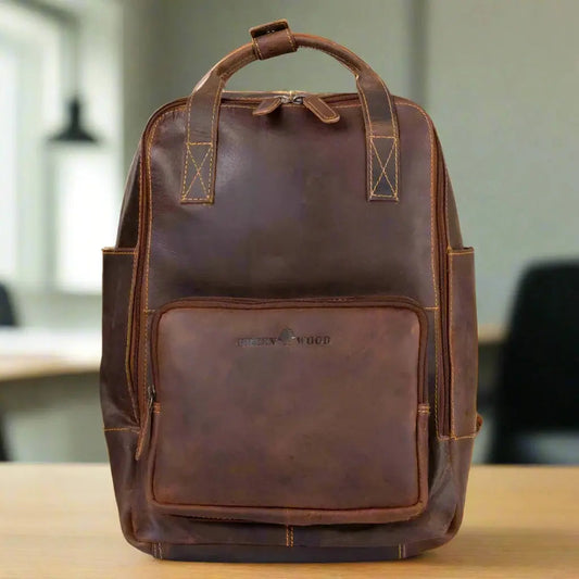 Greenwood Leather Backpack with Reinforced Laptop and Tablet Compartments - Velora Luxury Fashion