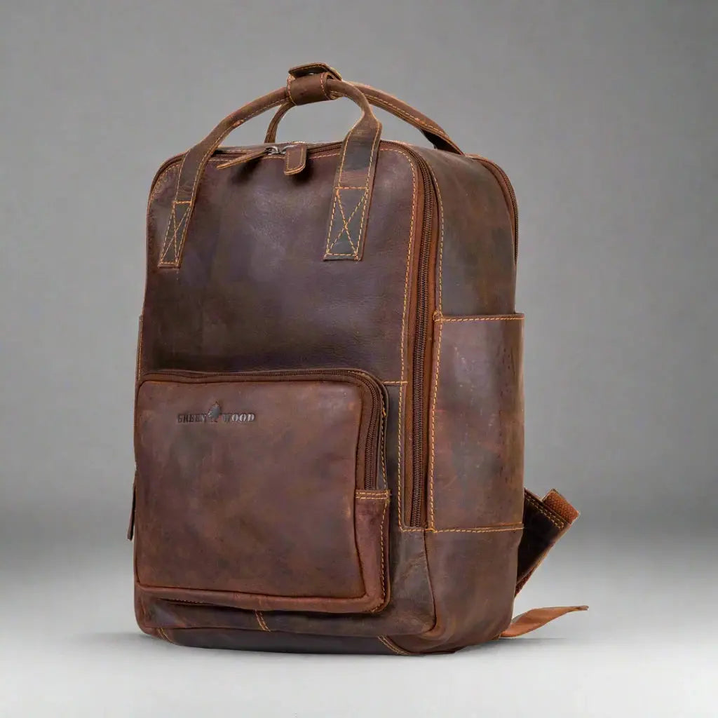 Greenwood Leather Backpack with Reinforced Laptop and Tablet Compartments - Velora Luxury Fashion