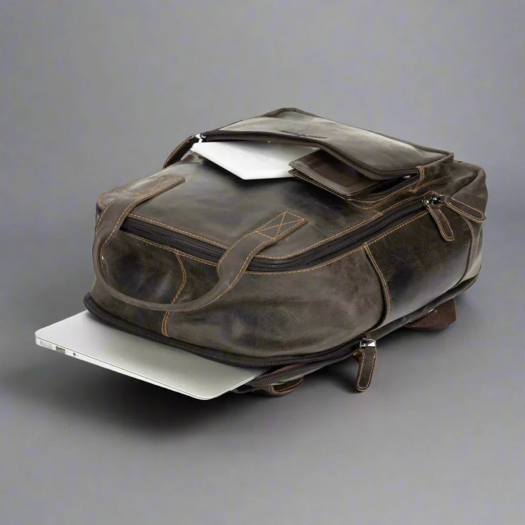 Greenwood Leather Backpack with Reinforced Laptop and Tablet Compartments - Velora Luxury Fashion