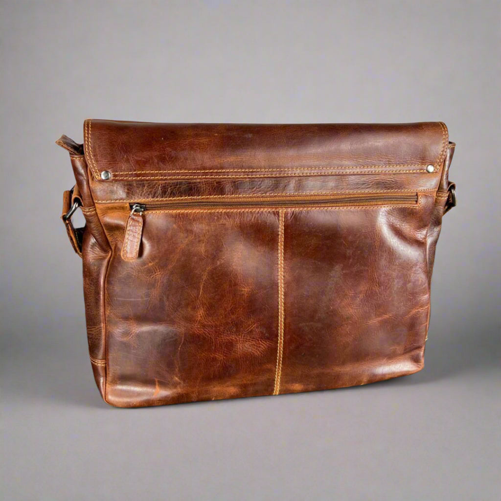 Greenwood Leather Laptop Bag. Premium Waxed Full-Grain Leather Briefcase for 16" Laptops - Velora Luxury Fashion