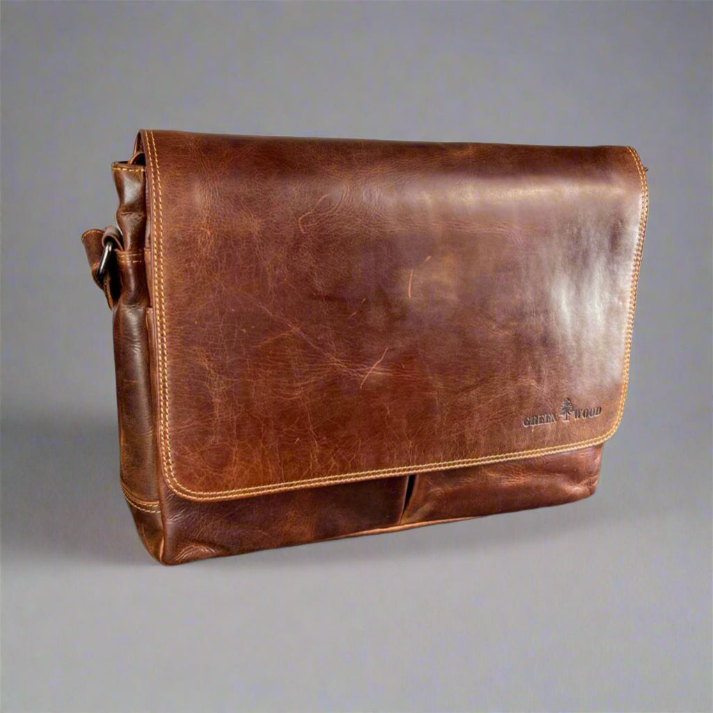 Greenwood Leather Laptop Bag. Premium Waxed Full-Grain Leather Briefcase for 16" Laptops - Velora Luxury Fashion