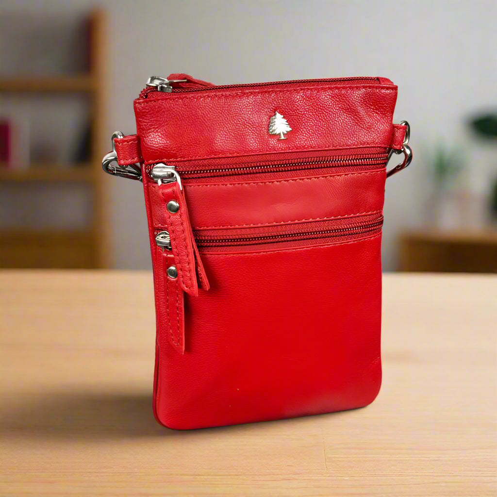Greenwood Leather Mini Crossbody Bag with 3 Zipper Pockets - Velora Luxury Fashion