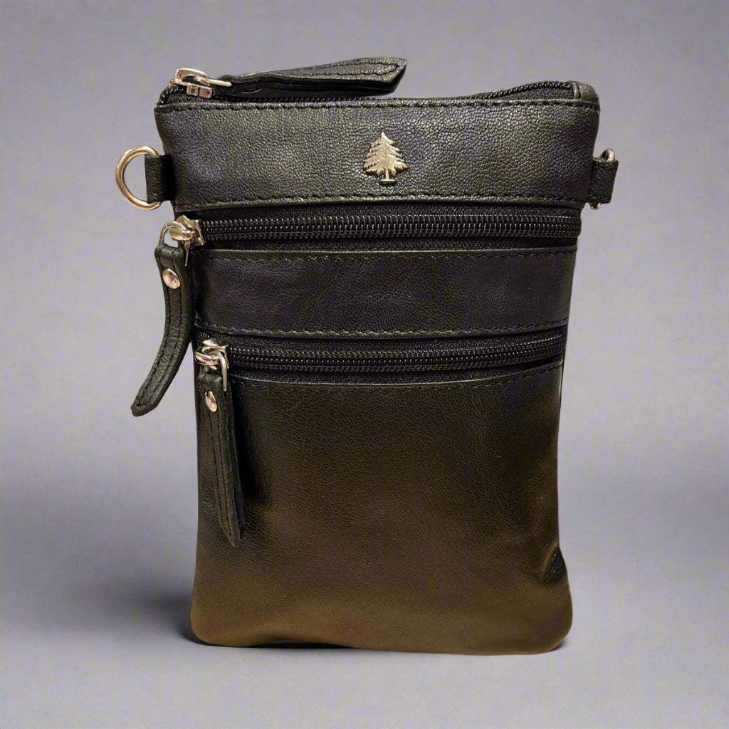 Greenwood Leather Mini Crossbody Bag with 3 Zipper Pockets - Velora Luxury Fashion