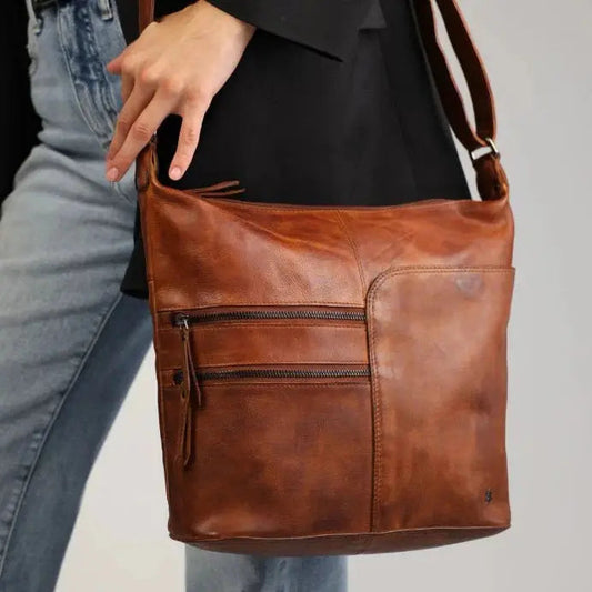 Greenwood Leather Shoulder Bag with 2 Zip Pockets - Velora Luxury Fashion