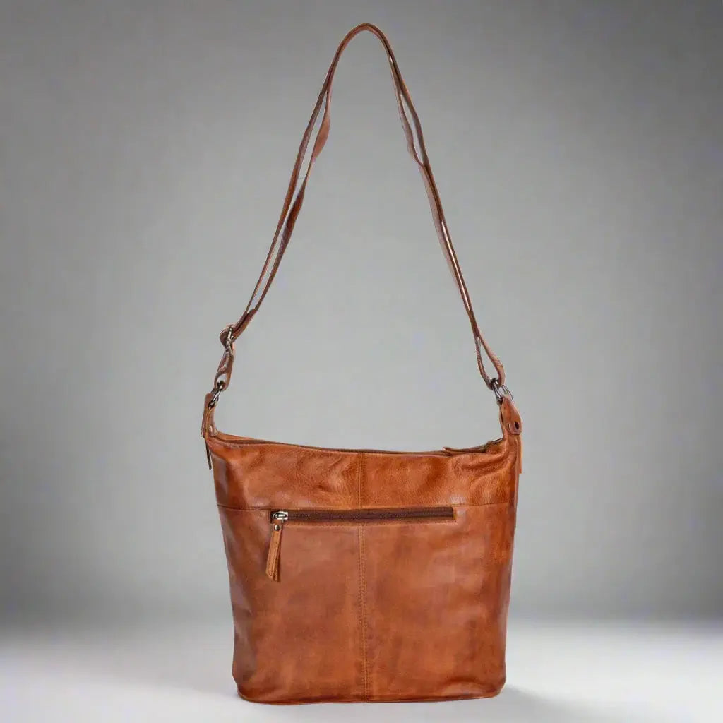 Greenwood Leather Shoulder Bag with 2 Zip Pockets - Velora Luxury Fashion