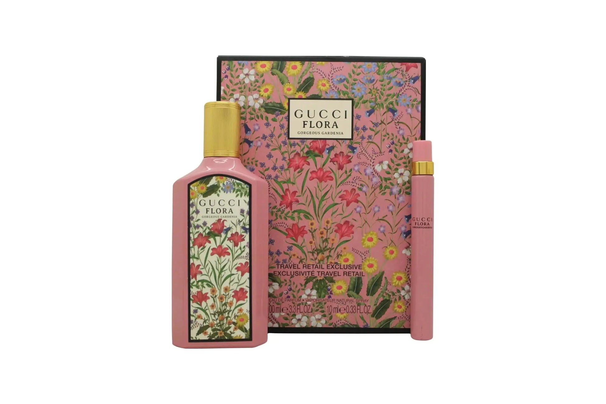Gucci Flora Gorgeous Gardenia Gift Set for Women Eau de Parfum Spray 3.3 Ounce + Travel spray EDP 0.33 Oz - Velora Luxury Fashion
