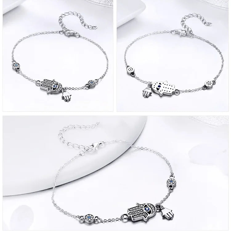 Protective Sterling Silver Lobster Clasp Blue Evil Eye Charm Bracelet Itz Luxury