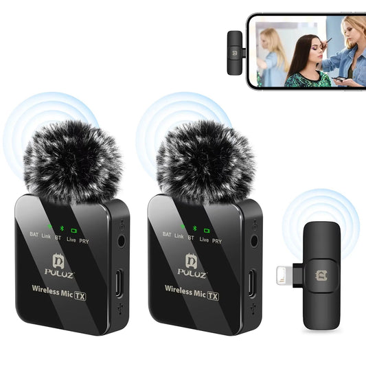 New Sell PULUZ Wireless Lavalier Microphone Dual Microphones for iPhone / iPad / 8-Pin Receiver - Velora