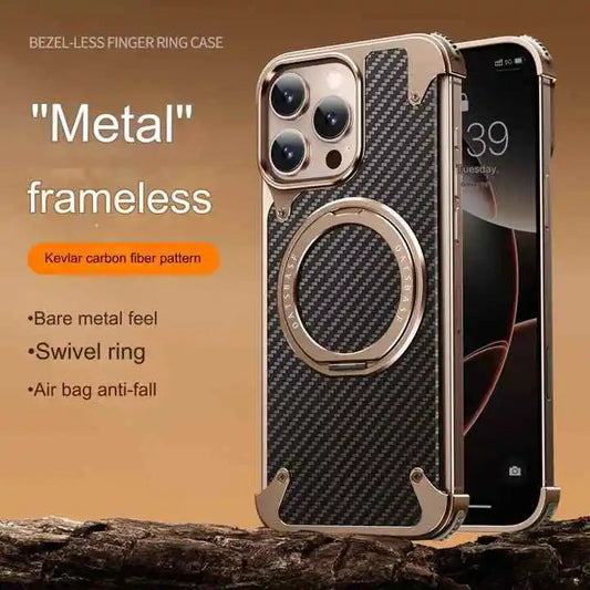 Hot Aluminum Alloy Carbon Fiber Metal Case for iPhone 16 Pro Max With 360 Magnetic Invisible Ring Stand Cover for iPhone 16 Pro - Velora
