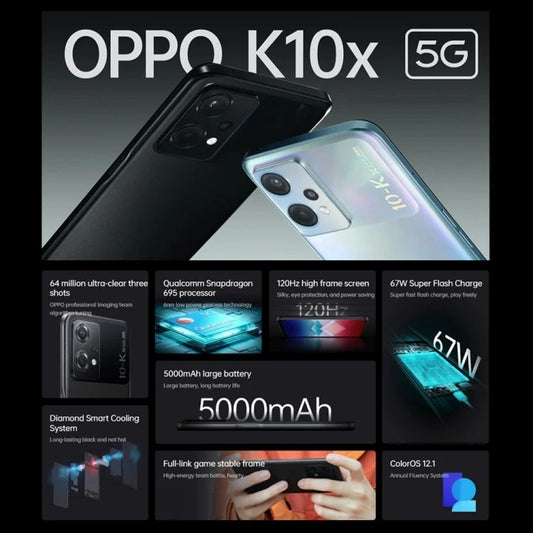 OPPO K10x 5G 8GB 128GB 64MP Camera 5G Play Triple Rear Cameras, Side Fingerprint 6.59 Inch oppo Mobile Phone - Velora