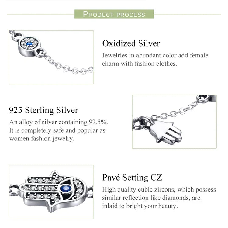 Protective Sterling Silver Lobster Clasp Blue Evil Eye Charm Bracelet Itz Luxury