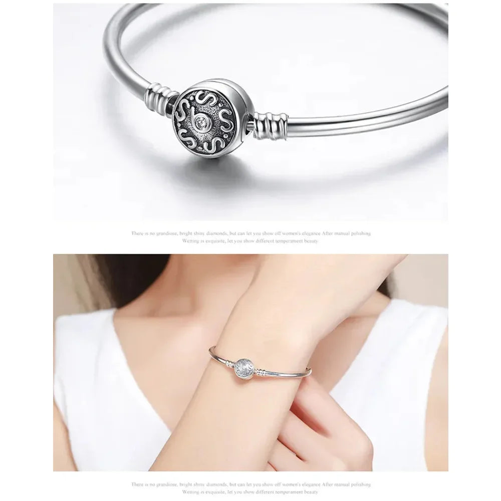 925 Sterling Silver Snake Chain Bangle & Bracelet Pave Setting Cz For Women Pendant Charm Bead Diy Luxury Jewelry Pas904 Itz Luxury