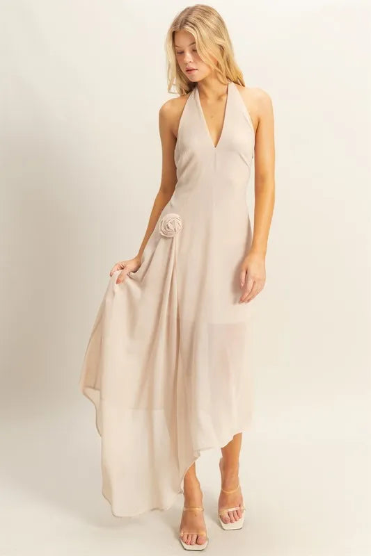 HYFVE Chiffon Halter Asymmetrical Hem Dress - Velora Luxury Fashion