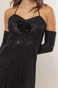 HYFVE Sequin Rosette Halter Mini Dress - Velora Luxury Fashion