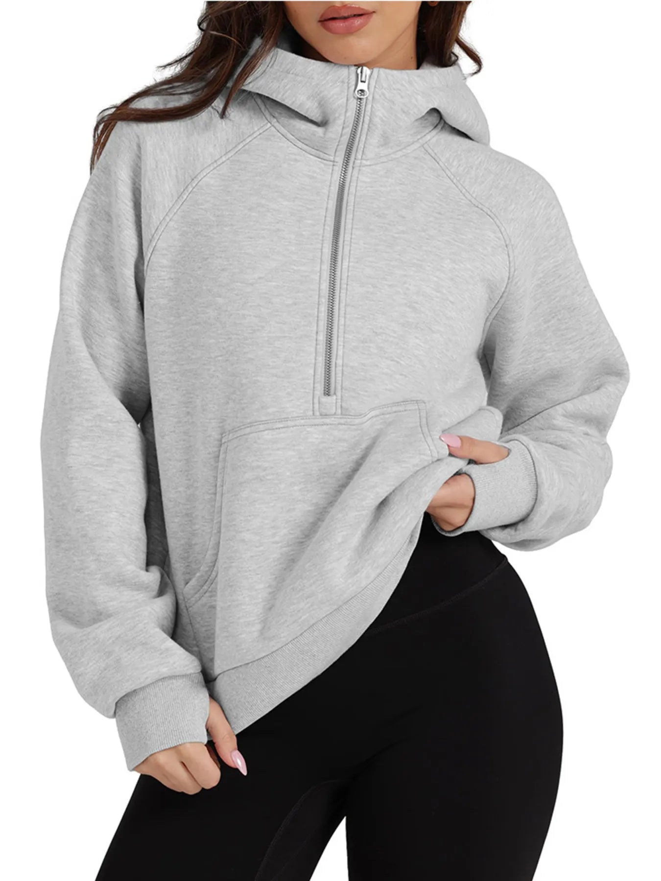 Half-Zip Hoodie with Kangaroo Pocket - Velora Luxury Fashion