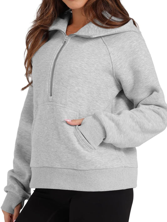 Half-Zip Hoodie with Kangaroo Pocket - Velora Luxury Fashion