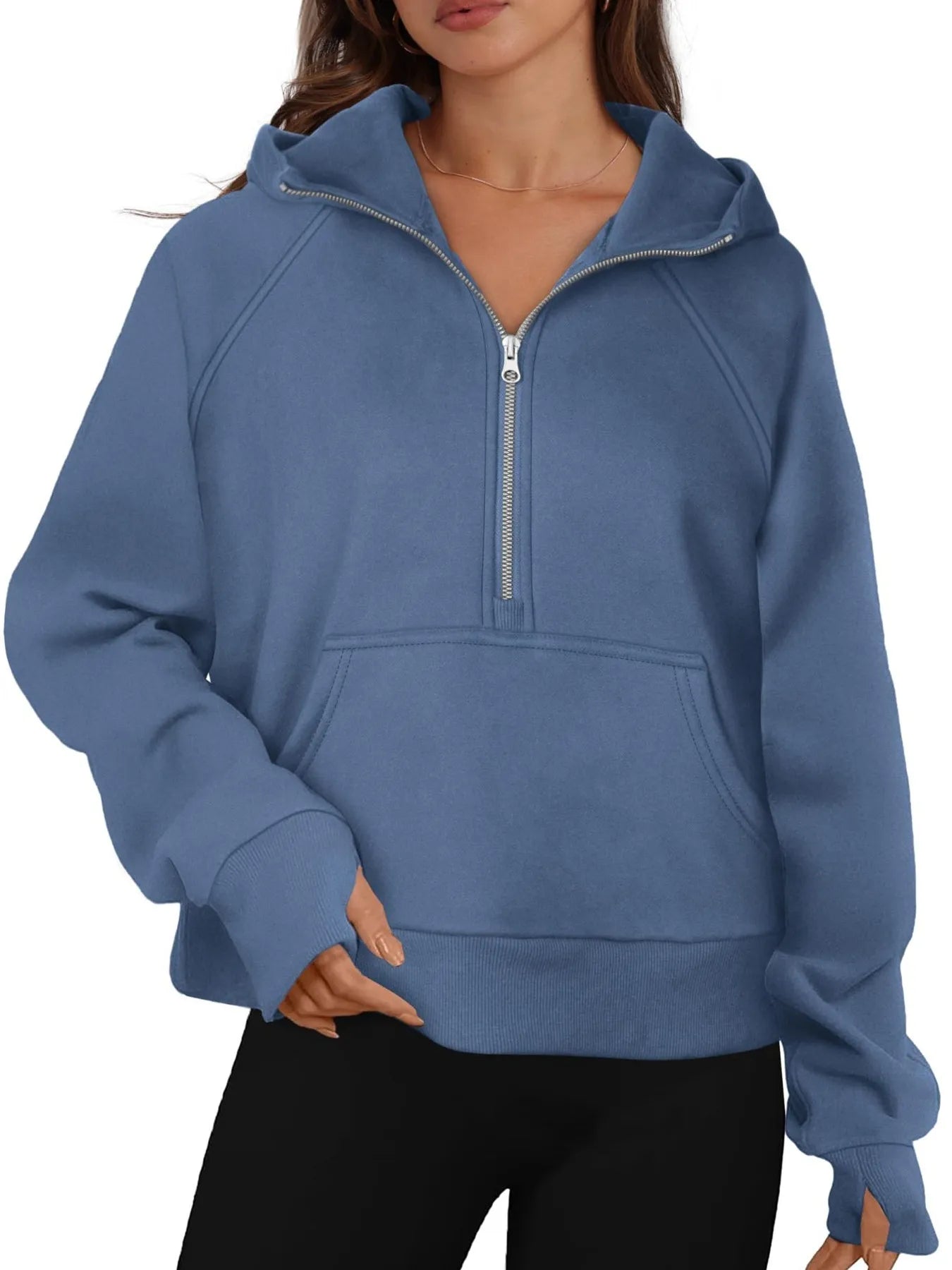 Half-Zip Hoodie with Kangaroo Pocket - Velora Luxury Fashion