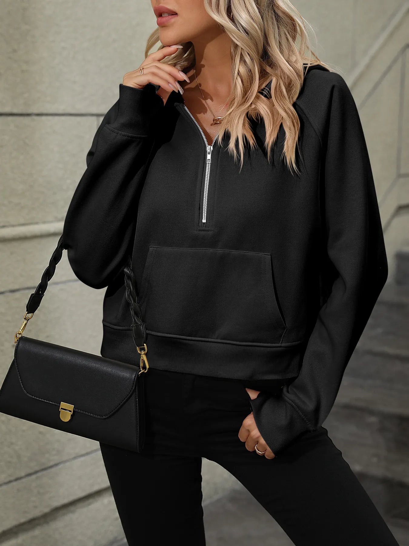 Half-Zip Hoodie with Kangaroo Pocket - Velora Luxury Fashion