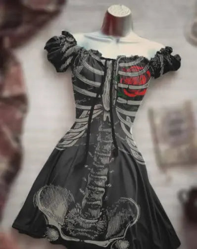 Halloween 3D Skull Print Women's Short Sleeve A- Line Skirt EX-STOCK Canada