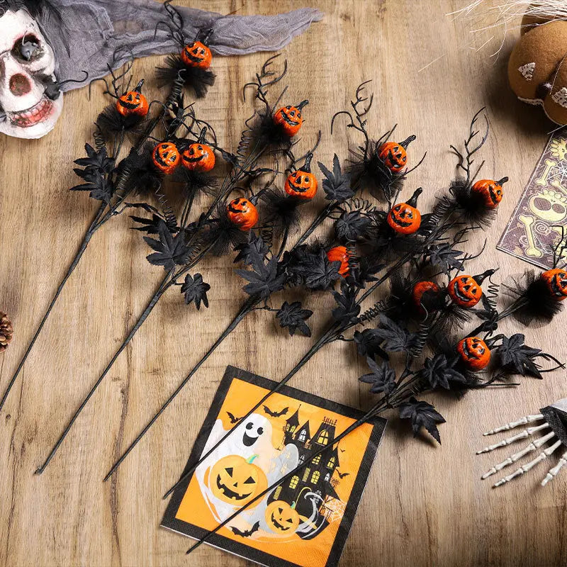 Halloween Decorations Black Horror Pumpkin Twig Cutting Bouquet - Velora