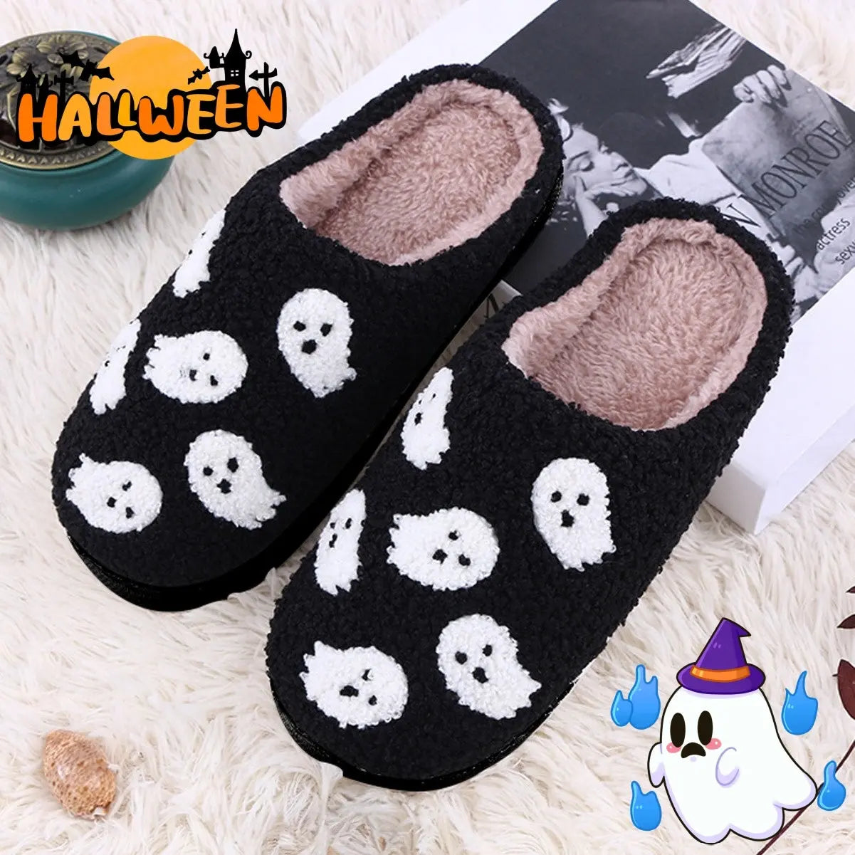 Halloween Funny Spider Ghost Scary Flat Indoor House Shoes For Women Men Soft Plush Cozy Horror Halloween Gifts EX-STOCK Canada