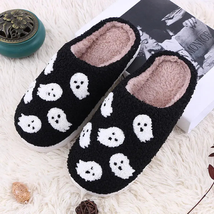 Halloween Funny Spider Ghost Scary Flat Indoor House Shoes For Women Men Soft Plush Cozy Horror Halloween Gifts EX-STOCK Canada