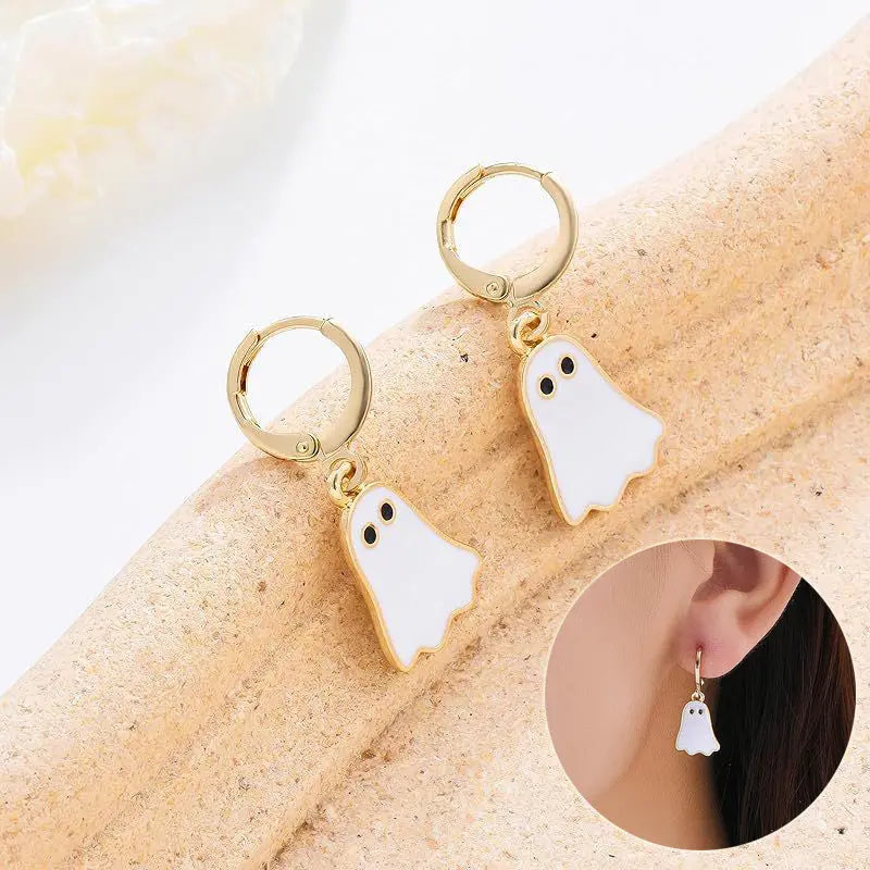 Halloween Ghost Earrings For Women Gold Ghost Huggie Hoop Earrings Halloween Jewelry Cute BOO Halloween Earrings - Velora